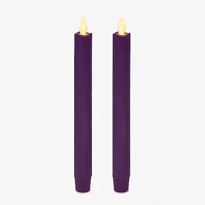 Image of Luminara Set of 2 Moving Flame LED Taper (1x9.75), Flameless Candle, Melted Edge, Smooth Wax, Unscented (Purple)