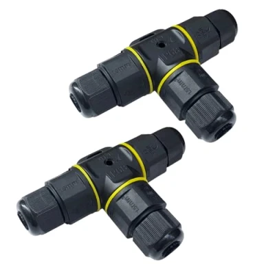 Image of QitinDasen 2 Pieces T Shape 3 Way Waterproof Outdoor Cable Connectors, IP68 Junction Box Connector, for Diameter 5～9 mm (Screw Type)