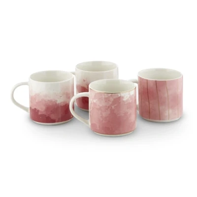 Image of Tower Set of 4 Ink Mugs Pink and Gold