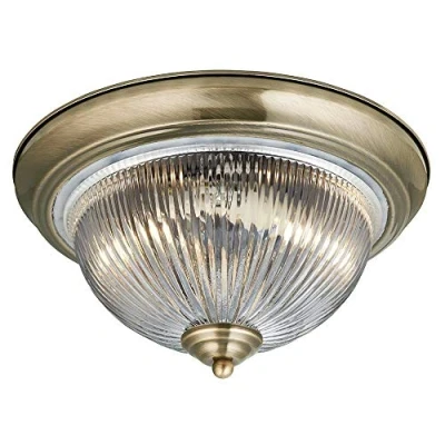 Image of Searchlight American Diner Flush Fitting Ceiling Light Antique Brass Finish 4370