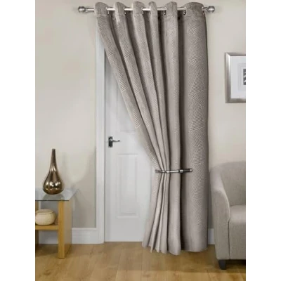 Image of Emma Barclay Midnight Embossed Velvet Woven Thermal Eyelet Door Curtain (Stone, Width 66&quot; x 84&quot;Drop (168x213cm))
