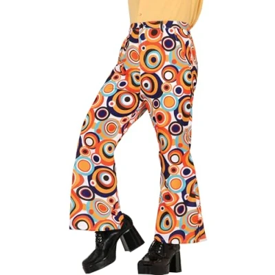 Image of FIESTAS GUIRCA 70&#039;s Trousers (42 44/XL) Retro Disco Style Accessory for Themed Parties and Celebrations Ideal Carnival Halloween Adult Man Multicoloured