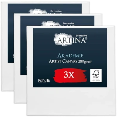 Image of Artina 3pcs Paint Canvas Set 60x60 cm FSC® for Painting 100% Cotton Stretcher Frame 280 g/m² Blank Canvases Art Acrylic, Watercolour &amp; Oil Plain Akademie