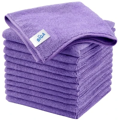 Image of MR.SIGA Microfiber Cleaning Cloths, All Purpose Towels, Streak Free Rags, Pack of 12, Purple, Size 32 x cm(12.6 12.6 inch)…