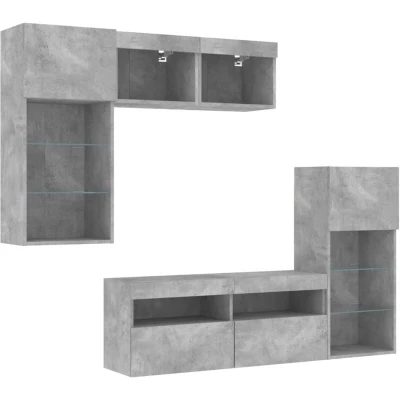 Image of vidaXL 5 Piece TV Wall Units with LED Concrete Grey Engineered Wood