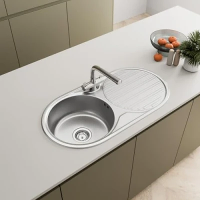 Image of SÄUBER® 840 x 440mm Stainless Steel Kitchen Sink Single 1.0 Bowl Inset Reversible Drainer, 18/8 Grade Sinks, Free Waste