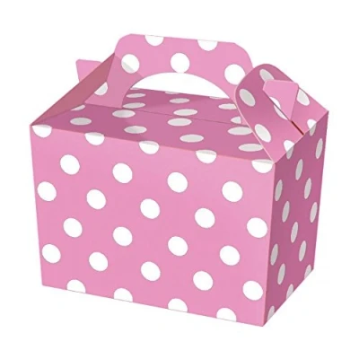 Image of 10 Pink Polka Dot Party Boxes Spotty Food Loot Lunch Cardboard Gift by Pick