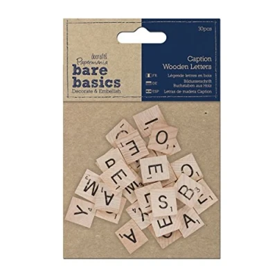 Image of Docrafts Wooden Caption Letters Bare Basics (Pack of 30), Brown