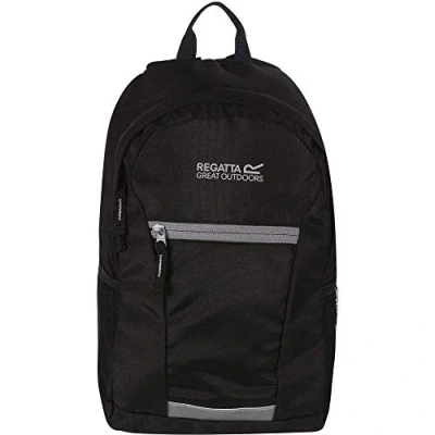 Image of Regatta JAXON III 10L&#039; Hardwearing Padded Straps Mesh Side Pockets Reflective Trim Backpack Rucksacks Black/Rock Grey, Single