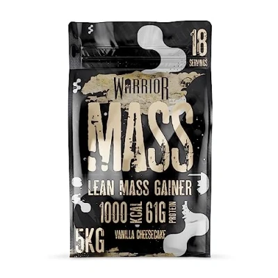 Image of Warrior Mass Protein Powder 5.04kg Serious Gainer High Calorie, Weight Gain Supplement 61g of Protein, 18 Servings, 1000+ Calories Shake, Supports Muscle Growth (Vanilla Cheesecake, 5kg)