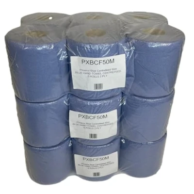 Image of Blue Centre Feed 2 Ply Embossed Paper Wipe Pull Rolls Wipes Kitchen Towel (18)