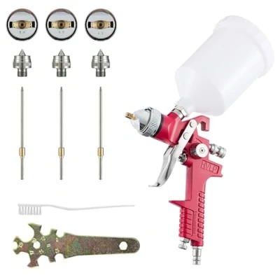 Image of Benbow HVLP Airbrush Kit with 600 ml Plastic Cup and Aluminum Body High Precision Spray Paint Gun 1.4mm + 1.8mm 2.5mm Nozzle Set