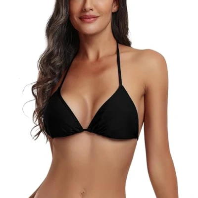 Image of Black Bikini Top for Women UK Sexy Push up Triangle Padded Separates Swimwear M