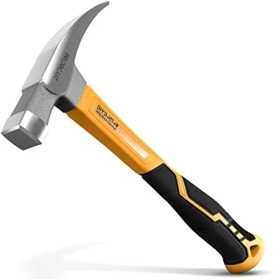 Image of DIY Doctor Brick Hammer 21oz 600grams Curved Comfort Grip TPR Finish Solid Forged Steel &amp; Non Slip Fibreglass Shaft Geological Chipping Fossil Tool Small for Nails