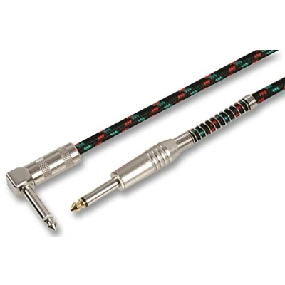 Image of Pulse PLS00152 Straight to Right Angled 6.35 mm (1/4 Inches) Mono Jack Guitar Lead, 5m, Black