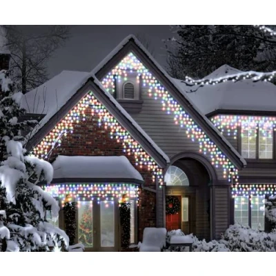 Image of Best Artificial Christmas Connectable Icicle string Lights Outdoor Waterproof with 8 Multi Function, Timer &amp; Memory (Multi Coloured, 2.5m)
