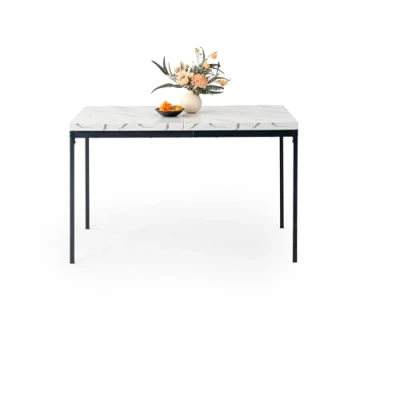 Image of FurnitureR Dining Table, Kitchen Table in Vintage Wood Pattern, Metal Frame Rectangular with Adjustable Feet for Room Living Room, 120x70x75cm, Brown Desktop &amp; Black Legs
