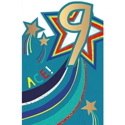 Image of Words &#039;n&#039; Wishes Milestone Age 9 Male Birthday Card for Boys &#039;Ace!&#039; Big Shooting Star with Gold Foil and Die Cut Edge Made in England
