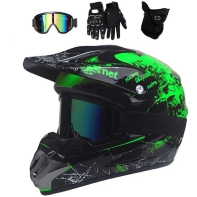 Image of Motocross Helmet, Motorcycle Cross Helmet with Gloves Mask Goggles, Youth Kids Dirt Bike Helmets, Full Face Off Road Crash Helmet(Black,S(52 53cm))