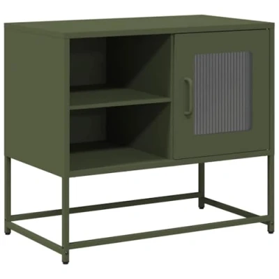 Image of vidaXL Olive Green TV Cabinet/Media Stand with Steel Legs 68x39x60.5 cm Sideboard for Living Room and Bedroom Ample Storage Space Versatile Assembly Option