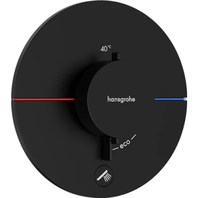 Image of hansgrohe ShowerSelect Comfort S thermostat conceiled, bathroom tap with safety stop at 40 C, round for showers and bath tubs, shower mixer 1 function, matt black, 15562670