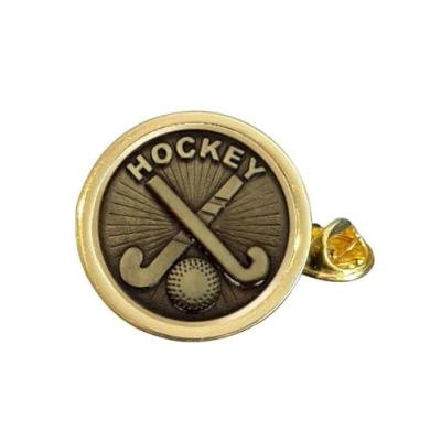 Image of Hockey (C) Gold Plated Domed Lapel Pin Badge in Bag