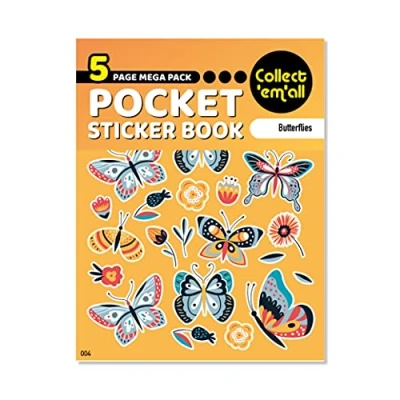 Image of Pocket Sticker Book (5 Pages) 64 MEGA Packs to Collect Coloured Stickers for Kids Butterflies