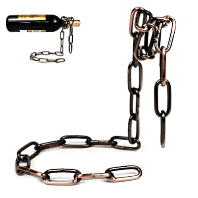 Image of Dirfuny Wine Holder Bottle Floating Iron Chain Freestanding Rack for Countertop, Storage, Keeps Bottles in the Air,