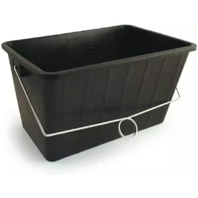 Image of SupaDec 15L Large Paint Scuttle Rectangular Plastic Paste Water Bucket Tubs Container Black With Metal Handle Rollers Ribbed 15 Litre