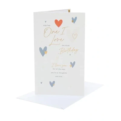 Image of UK Greetings Birthday Card for The One I Love Heartfelt &amp; Hearts Design