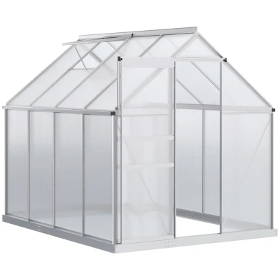 Image of Polycarbonate Walk in Garden Greenhouse w/ Sliding Door Silver Tone Outsunny