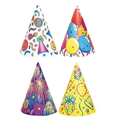 Image of Assorted Color Party Paper Hats Pack of 8 Perfect for Birthdays &amp; Celebrations, Vibrant Fun Hat Set, Height: 15cm / 5.9 in Diameter: 10cm 3.9