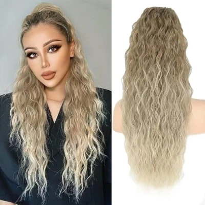 Image of RPAEOY Ponytail Hair Hairpieces for Women 26 Inch Drawstring Fluffy Curly Clip in Extension Natural Synthetic Heat Resistant Fiber Wigs Replacement Cosplay Daily Use Party Wear (#2)