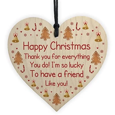 Image of RED OCEAN Happy Christmas Friendship Gift Wood Heart For Friend Best Keepsake Tree Decoration