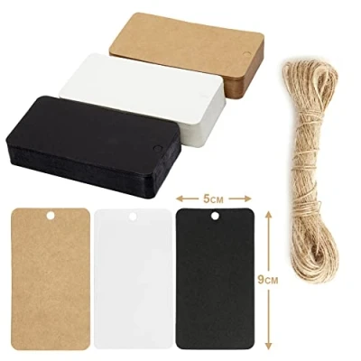 Image of Box.it.pack.it Kraft Paper Gift Tags, Mixed Colour, Rectangular 9 x 5 cm, 100 Pack with String