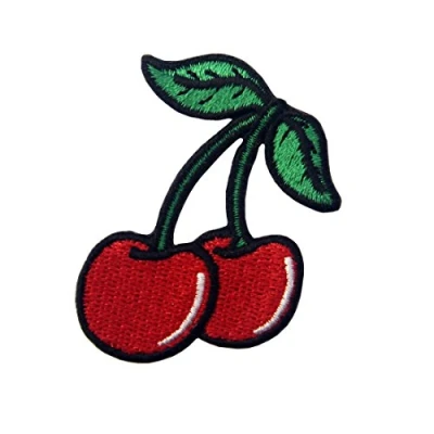 Image of Red Cherry Embroidered Applique Iron On Sew Patch
