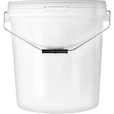 Image of BenBow Bucket with Lid, 30 L, White, Food Safe, Stable, Airtight, Leak Proof, Odourless, Plastic Storage Container Metal Handle, Empty, 5 x Litres