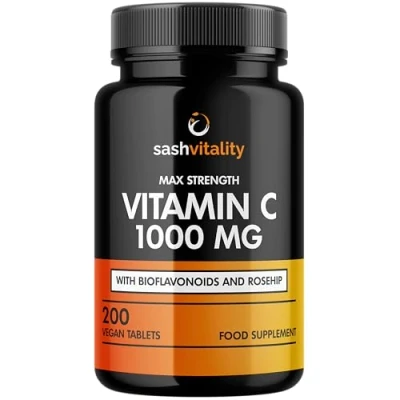 Image of Vitamin C 1000mg 200 Vegan Tablets Added Bioflavonoids &amp; Rosehip Supports The Immune System and Reduces Tiredness Fatigue UK Made Sash Vitality Anti Inflammatory Allery Support