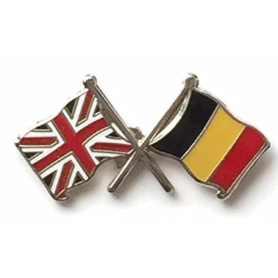 Image of Union Jack and Belgium Flag Enamel Lapel PIN Badge