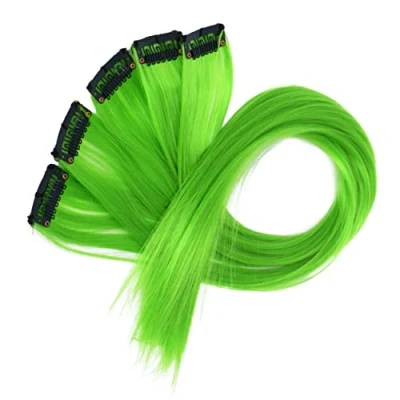Image of CAISHA 22&#039;&#039; 5 Pieces Colorful Highlights Clip In Extensions Hair Extension Straight Long Hairpiece Light Green BST119