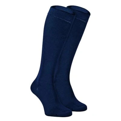 Image of Sock Snob Womens Long Knee High Bamboo Socks 2 Pair Pack Plain &amp; Patterned Gift for Ladies (4 7, Navy)