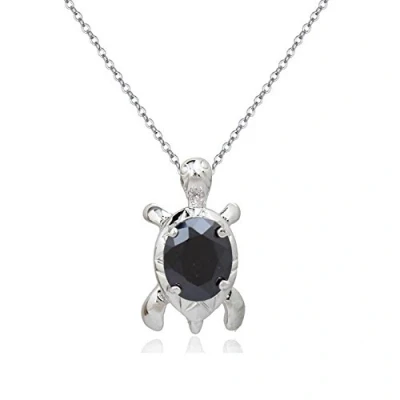 Image of Crystalline Azuria Women Girls 18ct White Gold Plated Black Zirconia Crystals Turtle Pendant Necklace 17.7 inches