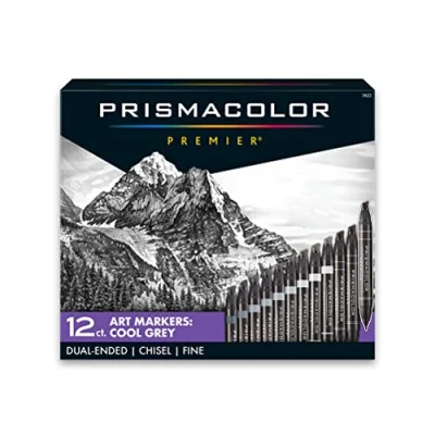 Image of Prismacolor Premier Double Ended Art Markers, Fine And Chisel Tip, Cool Grey, Adult Coloring, 12 Pack