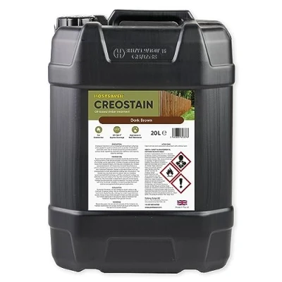 Image of Postsaver Creostain Oil Based Wood Treatment Creosote Creocote Substitute Exterior Stain and Preserver Safe Fence Lower Odour Than Dark Brown 20L (Dark Brown)