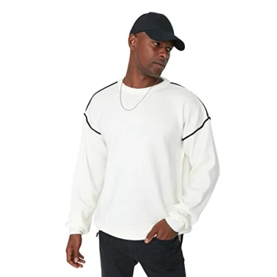 Image of Trendyol Man Oversize Basic Crew Neck Knitwear Sweater Ecru