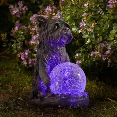 Image of Garden Mile Solar Dog Statue: Weatherproof, Durable Outdoor Ornament with Multicolored LED Lights. Enhance Your Decor Novelty Power!