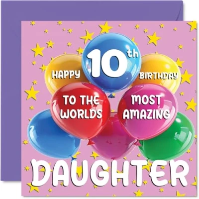Image of 10th Daughter Birthday Card World&#039;s Most Amazing Happy for from Mum Dad, 145mm x Age 10 Ten Greeting Cards