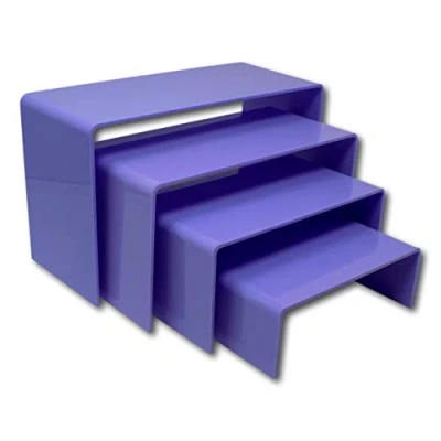 Image of EPOSGEAR Sweet Pastel Nesting Plinths Transparent Coloured Acrylic Plastic Retail Riser Tiered Counter Display Stands Perfect for Shops, Stalls, Models etc (Parma Violet, Full Set of 4 Stands)