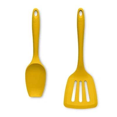 Image of Zeal JSET12M Non Stick Silicone Large Spatula Spoon &amp; Turner 2 Piece Set Mustard