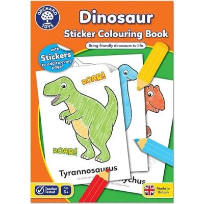 Image of Orchard Toys Dinosaur Sticker Colouring Activity Book Educational Colour in Dinosaurs Kids 3 Years +, Perfect for Parties, A4